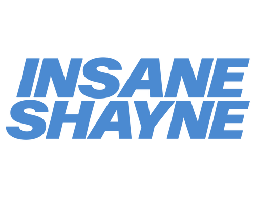 Blue text 'INSANE SHAYNE' on a white background